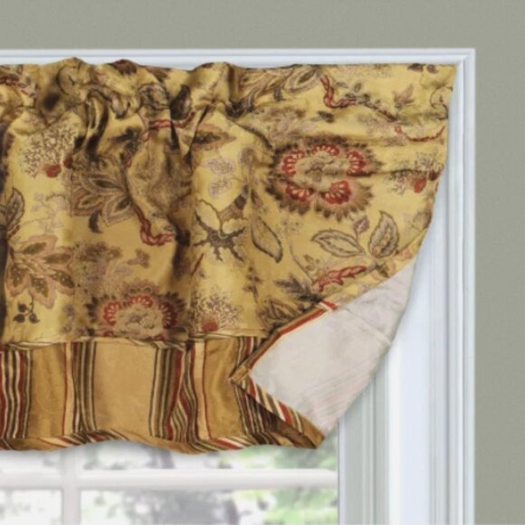 WAVERLY Navarra Antique Curtain Valances SET OF 3 Scalloped Valance Gold Floral - Picture 5 of 9